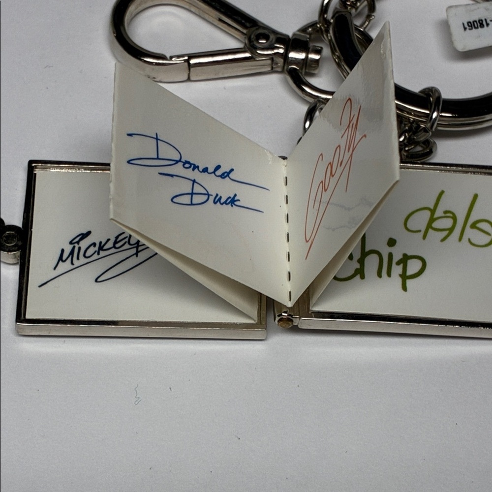 Disney Parks Autograph Book Key Chain Charm Mickey Minney Donald Goofey Pluto